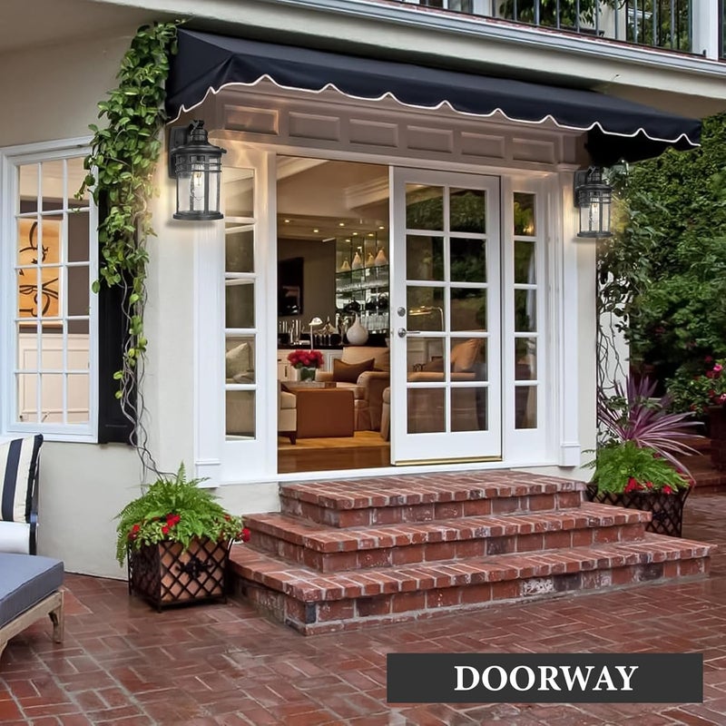 Darkaway Outdoor Porch Lights Wall Mount, Outdoor Light Fixtures Sconces Wall Lighting with Seeded Glass Waterproof Exterior Lights for Patio Yard House Hallway Doorway Garage(2 Pack, Black) - Image 4